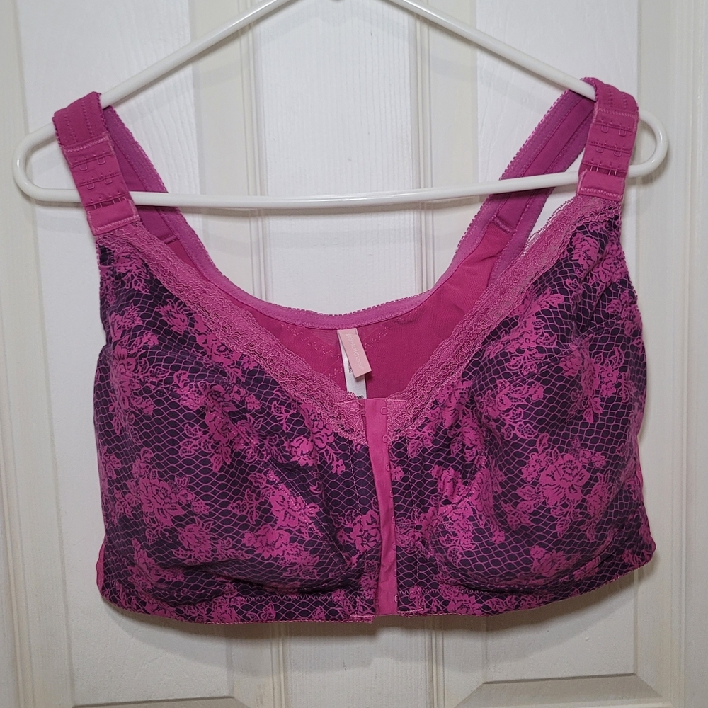 NWOT Comfort Choice Pink Womans Plus Cotton Front Closure Wireless Bra